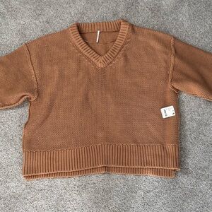 New with Tags Free People Camel Brown V-Neck Sweater